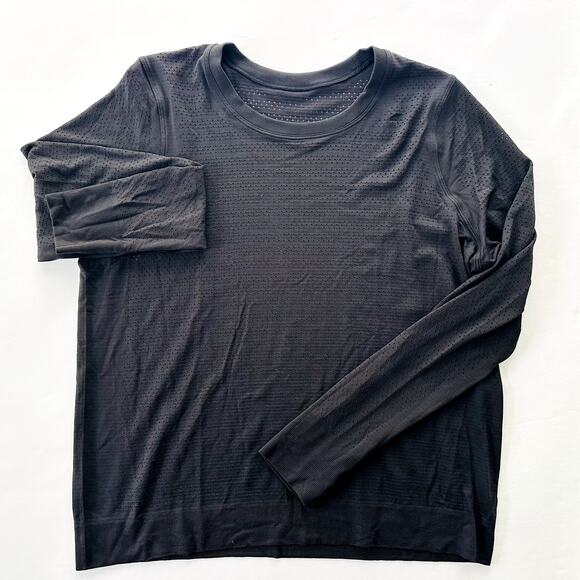 Lululemon Breeze By Long Sleeve Black 12 Mesh Loose Gym Run Workout - Picture 2 of 5